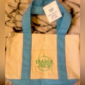 NEW- Trader Joe’s  mini pastel tote canvas tote bag- blue